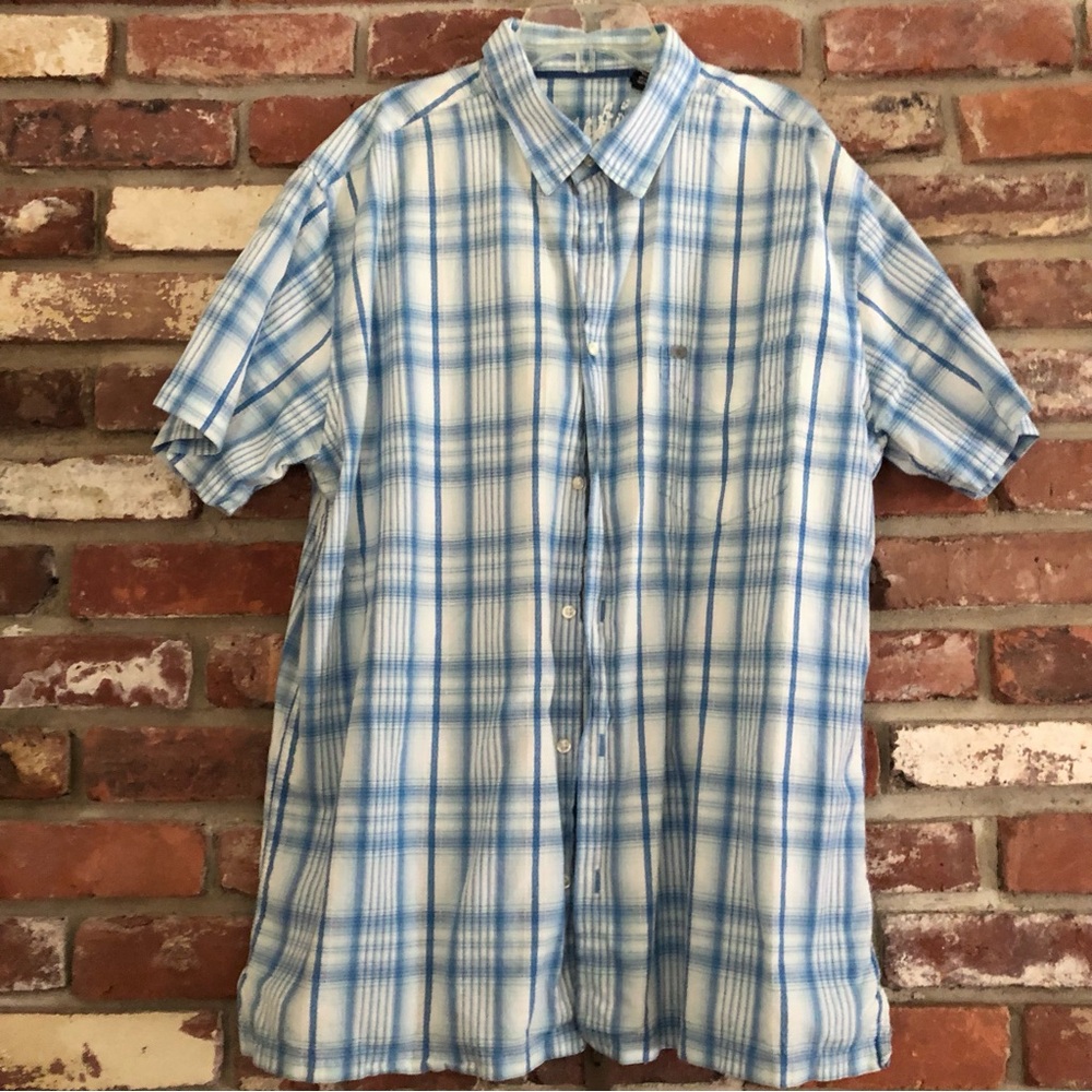 Nautica Men's Short Sleeve Button-down Shirt XL White Blue Plaid